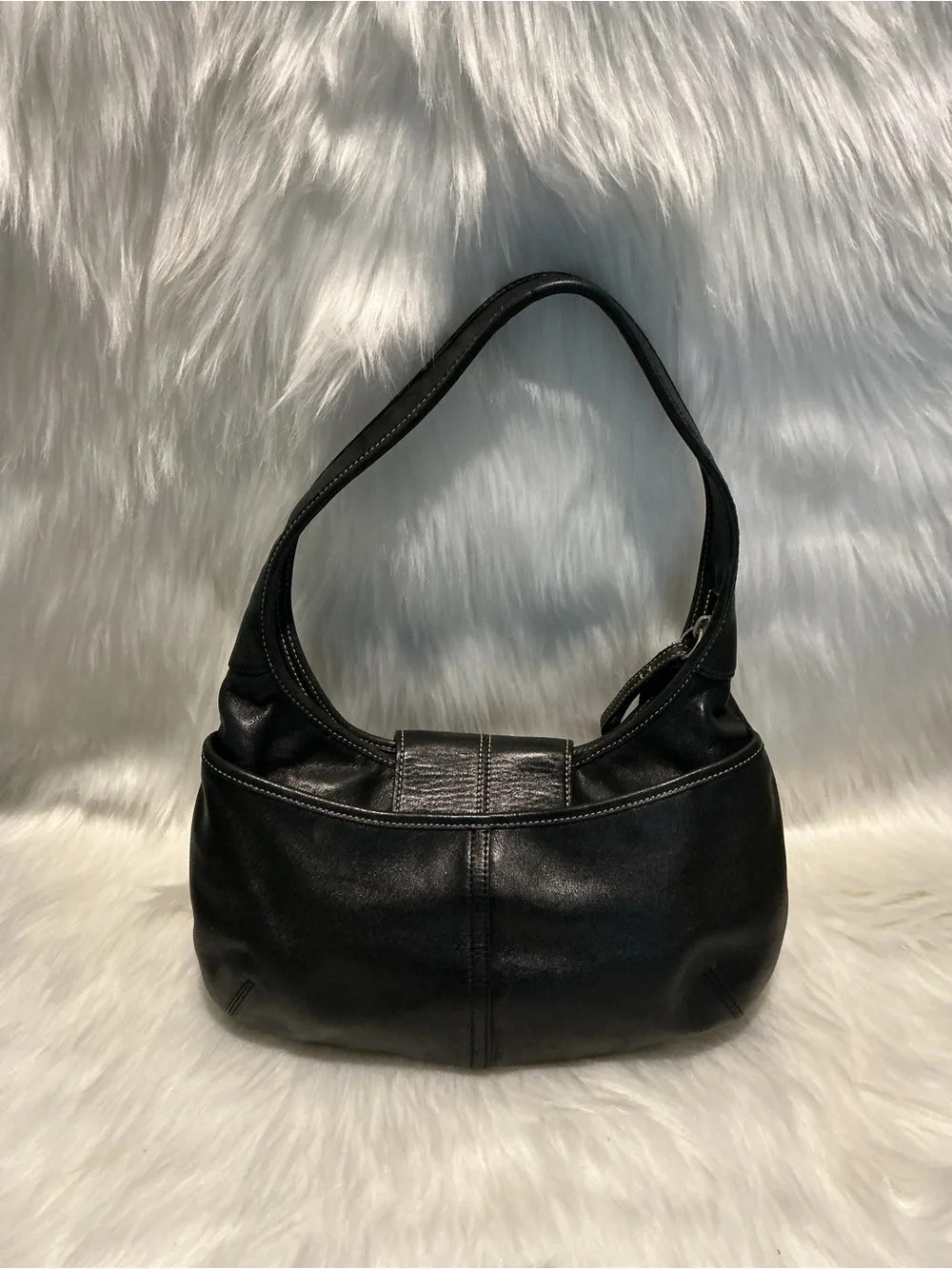 Coach Black Leather Shoulder Bag with Buckle Detail